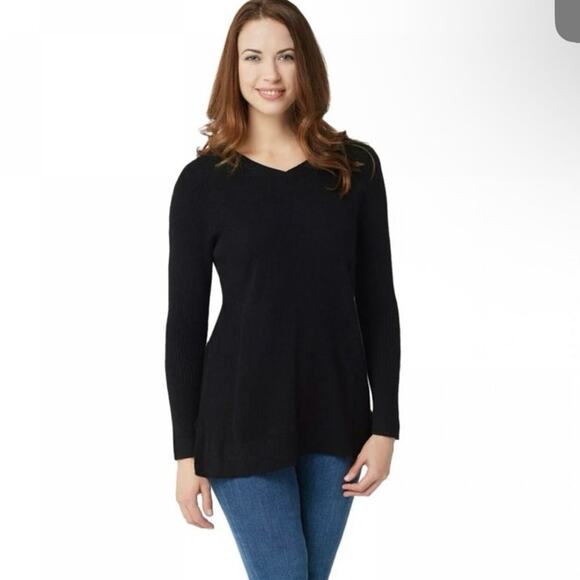 Isaac Mizrahi Black 100% 2 Ply Cashmere V Neck Tunic Sweater New Lrg Minimalist - Picture 1 of 15